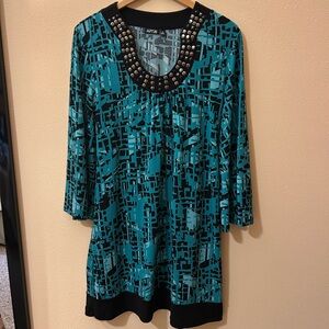 Apt.9 Midi Dress - Black & Turquoise- ties in the back- Size M